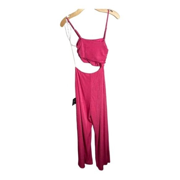 Lulus Timely Trends Hot Pink Asymmetrical Cutout Wide-Leg Jumpsuit NEW SIZE XL - Picture 4 of 6